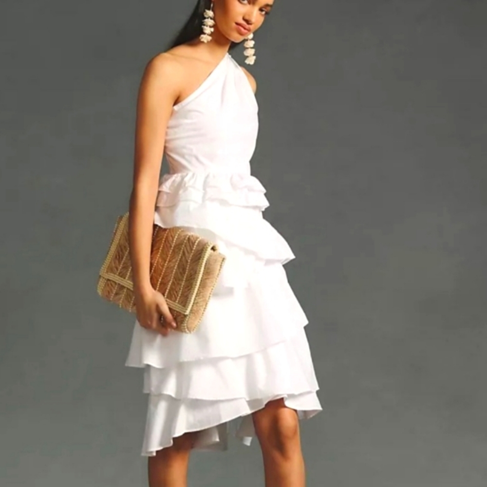 ANTHROPOLOGIE OFF SHOULDER TIERED MIDI DRESS